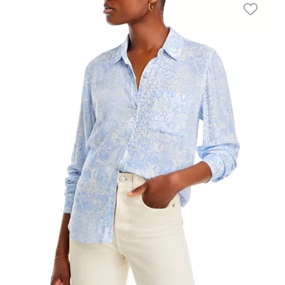 Equipment Femme Silk Snake Print Long Sleeve Button‎ Down Blue White Medium - Picture 7 of 7